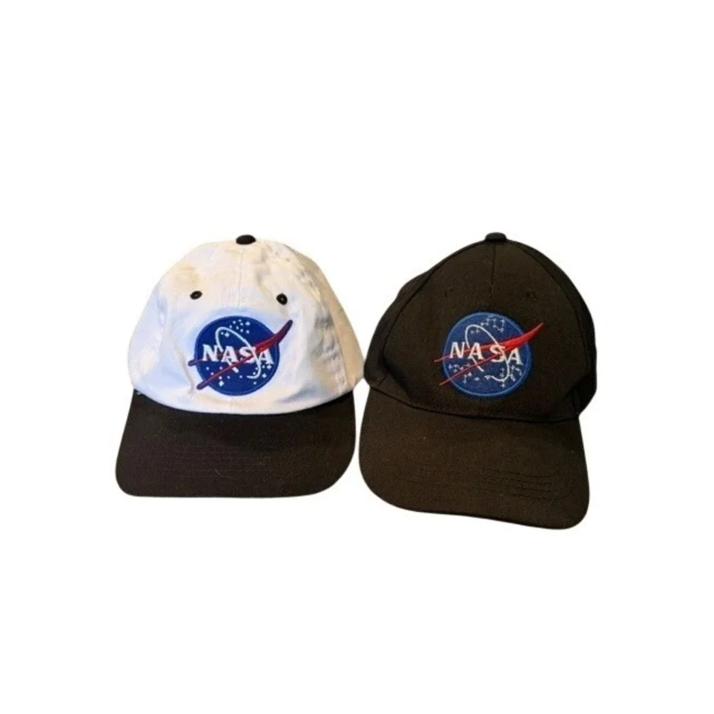 NASA Kids Baseball Caps Lot of 2 Aeromax/Space Astronaut Hats Black White EUC